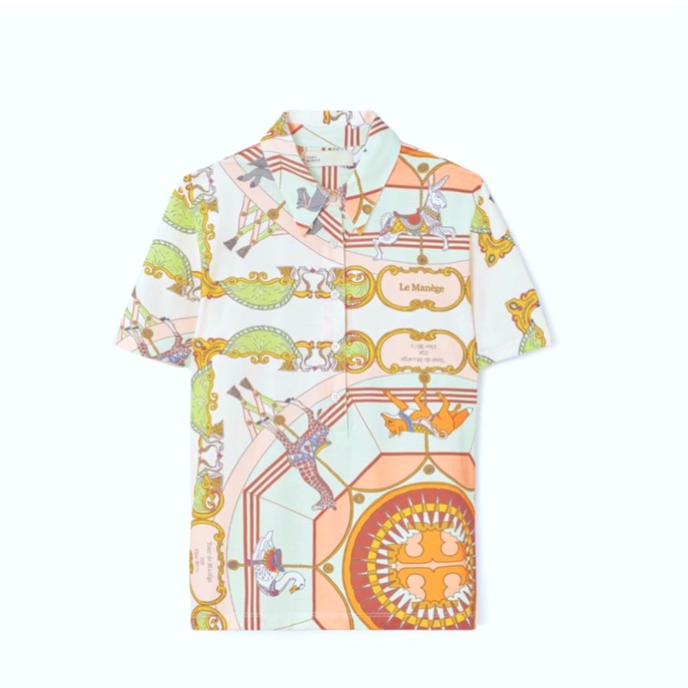 Tory Burch Multicolor Carousel Print Short-Sleeve Shirt